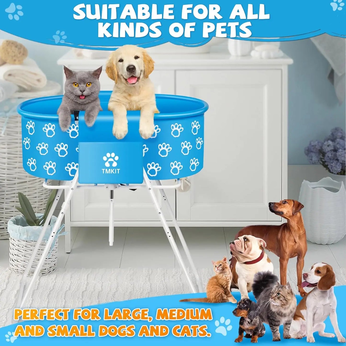 Portable Foldable Dog Bath Tub - Elevated Professional for Pet Bathing, Shower & Grooming with Safety Lock. Pets Washing Station