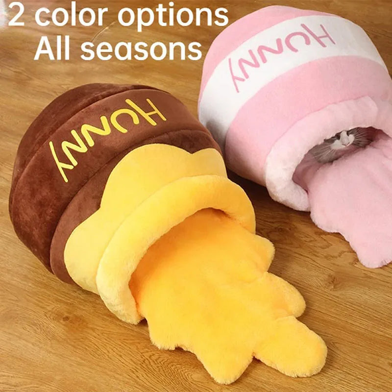 Cat Bed House with Removable Plush Mat - Honey Jar Shape, Four Seasons Cushion Basket for Cats & Puppy, Machine Washable Pet Accessory