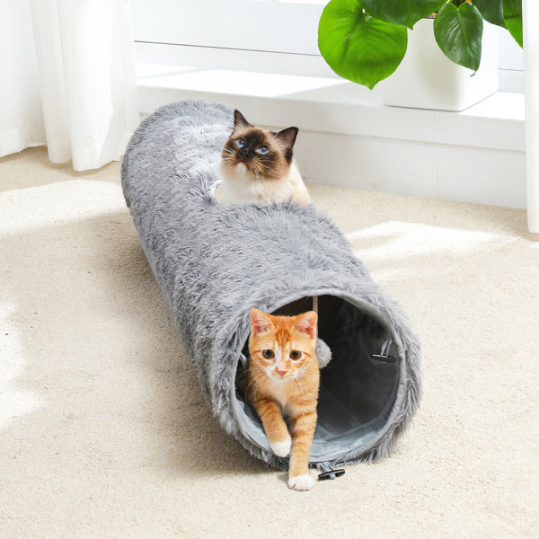 Collapsible Large Cat Tunnel: Fluffy Plush Toy for Indoor Cats, Rabbits & Puppies