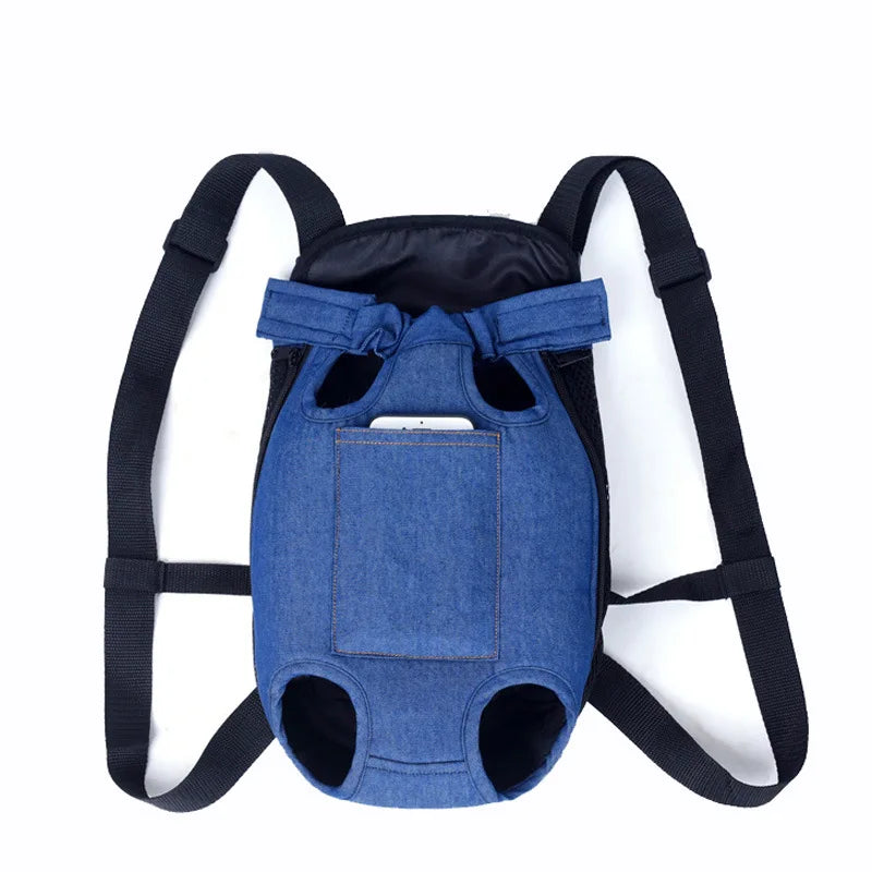 Denim Pet Carrier Backpack: Ideal for Small Dogs, Puppies and Cats - Outdoor Travel Essential.