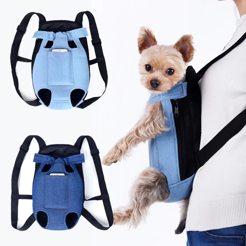 Denim Pet Carrier Backpack: Ideal for Small Dogs, Puppies and Cats - Outdoor Travel Essential.