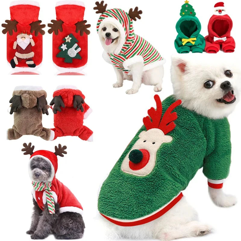 Dog Christmas Clothes Winter Warm Pet Clothes for Small Medium Dogs Elk Santa Claus Dog Cats Coat Hoodies Christmas Dogs Costume