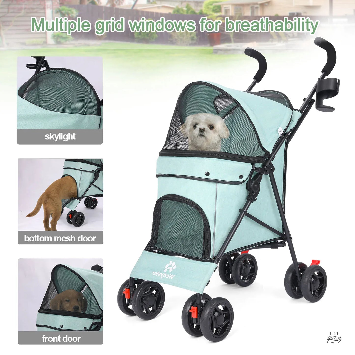 Outdoor Puppy Stroller Cat Dog Travel Breathable Pet Stroller Lightweight Folding Universal Wheels Small Medium Pet Stroller