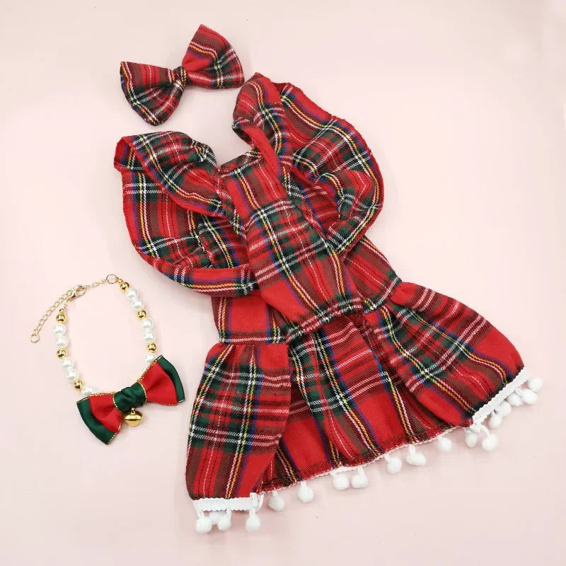 Christmas Dog Strap Skirt Autumn/Winter Dog Clothing Skirt Cat Clothing Christmas Checker Clothing Dog Clothes for Small Dogs