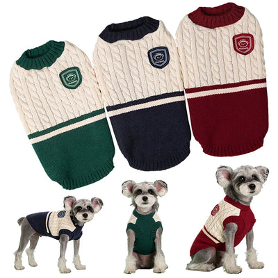 Dog Cat Sweater College Style Winter Pet Clothes for Small Medium Dogs Puppy Knitted Vest Bulldog Teddy Chihuahua Warm Sweater