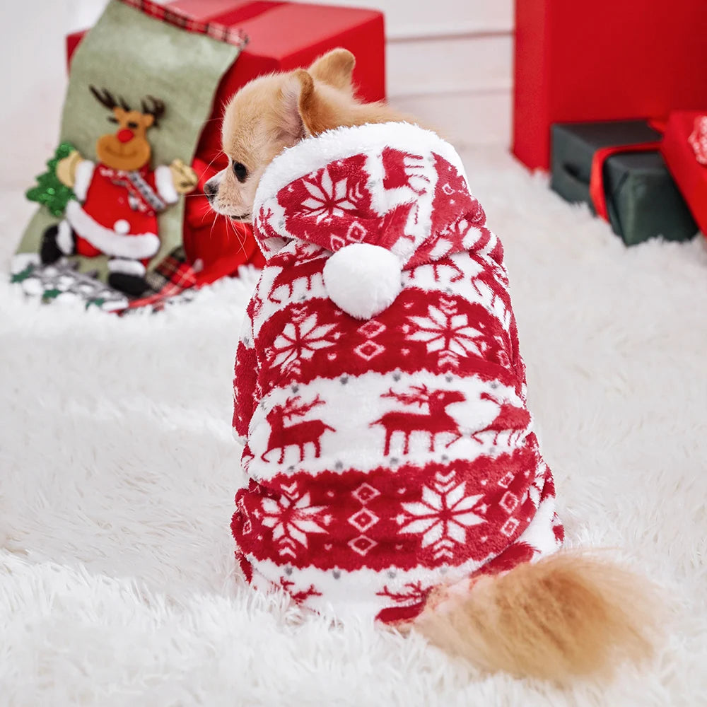 Dog Pajamas Warm Christmas Dog Coat Fleece Thermal Dog Clothes Winter Puppy Jumpsuits Overalls for Small Medium Dogs Cat Apparel