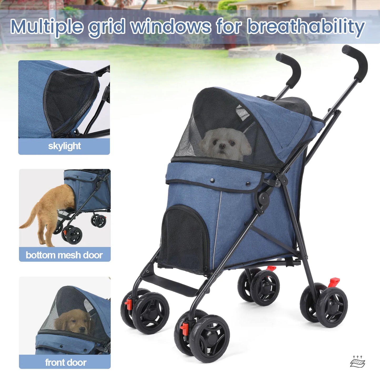 Outdoor Puppy Stroller Cat Dog Travel Breathable Pet Stroller Lightweight Folding Universal Wheels Small Medium Pet Stroller