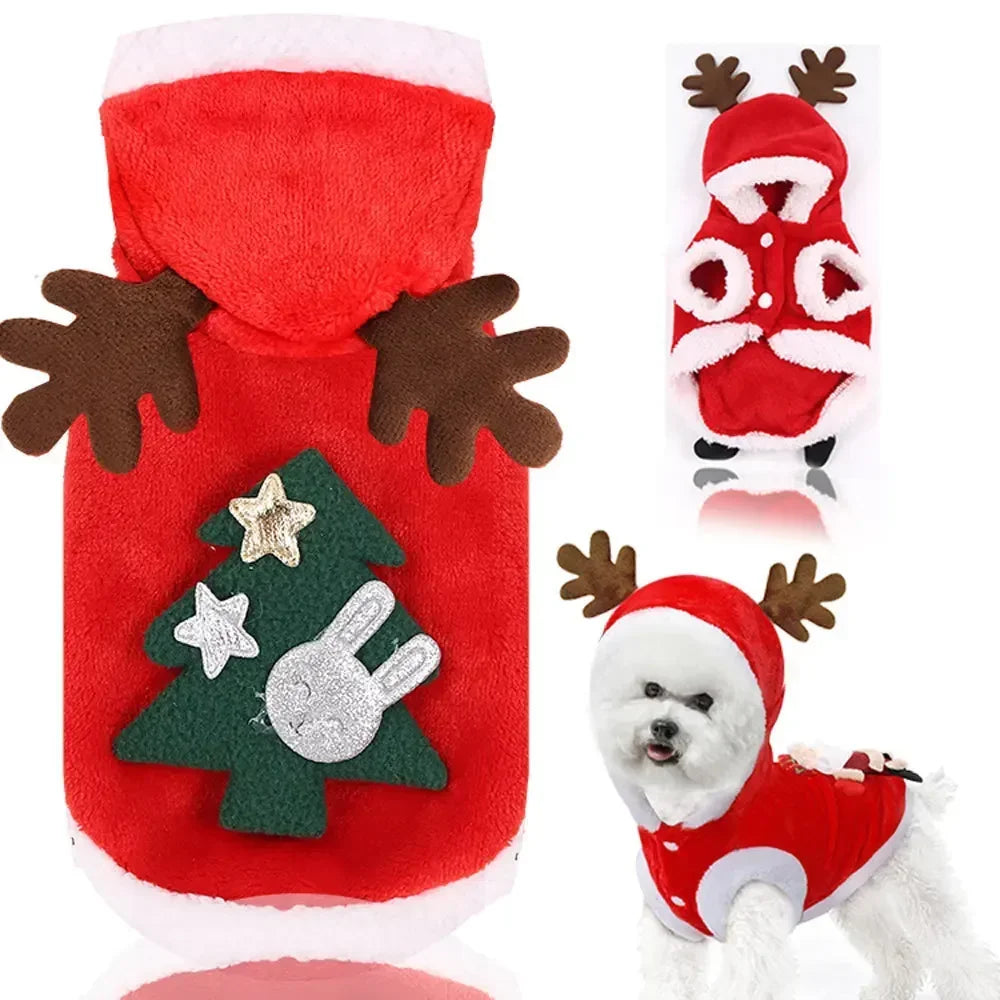 Dog Christmas Clothes Winter Warm Pet Clothes for Small Medium Dogs Elk Santa Claus Dog Cats Coat Hoodies Christmas Dogs Costume