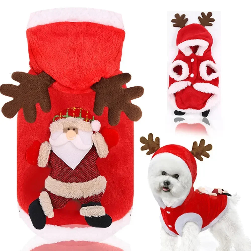 Dog Christmas Clothes Winter Warm Pet Clothes for Small Medium Dogs Elk Santa Claus Dog Cats Coat Hoodies Christmas Dogs Costume