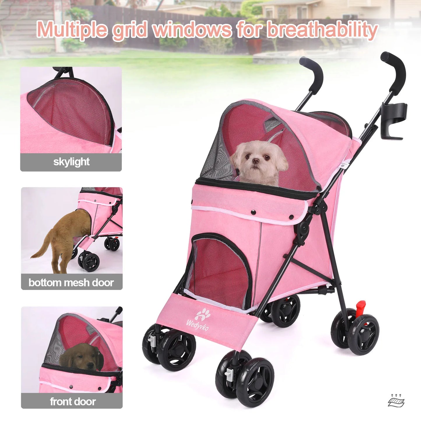 Outdoor Puppy Stroller Cat Dog Travel Breathable Pet Stroller Lightweight Folding Universal Wheels Small Medium Pet Stroller