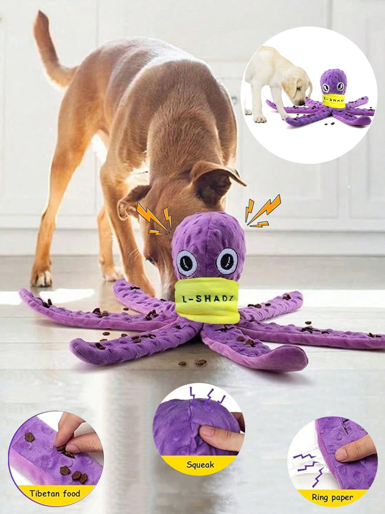 Dog Enrichment Toys, Octopus Dog Toys, Dog Snuffle Toy, Helps pets eat slowly, Dog Puzzle Game Interactive Toy, Slow Feeder Game