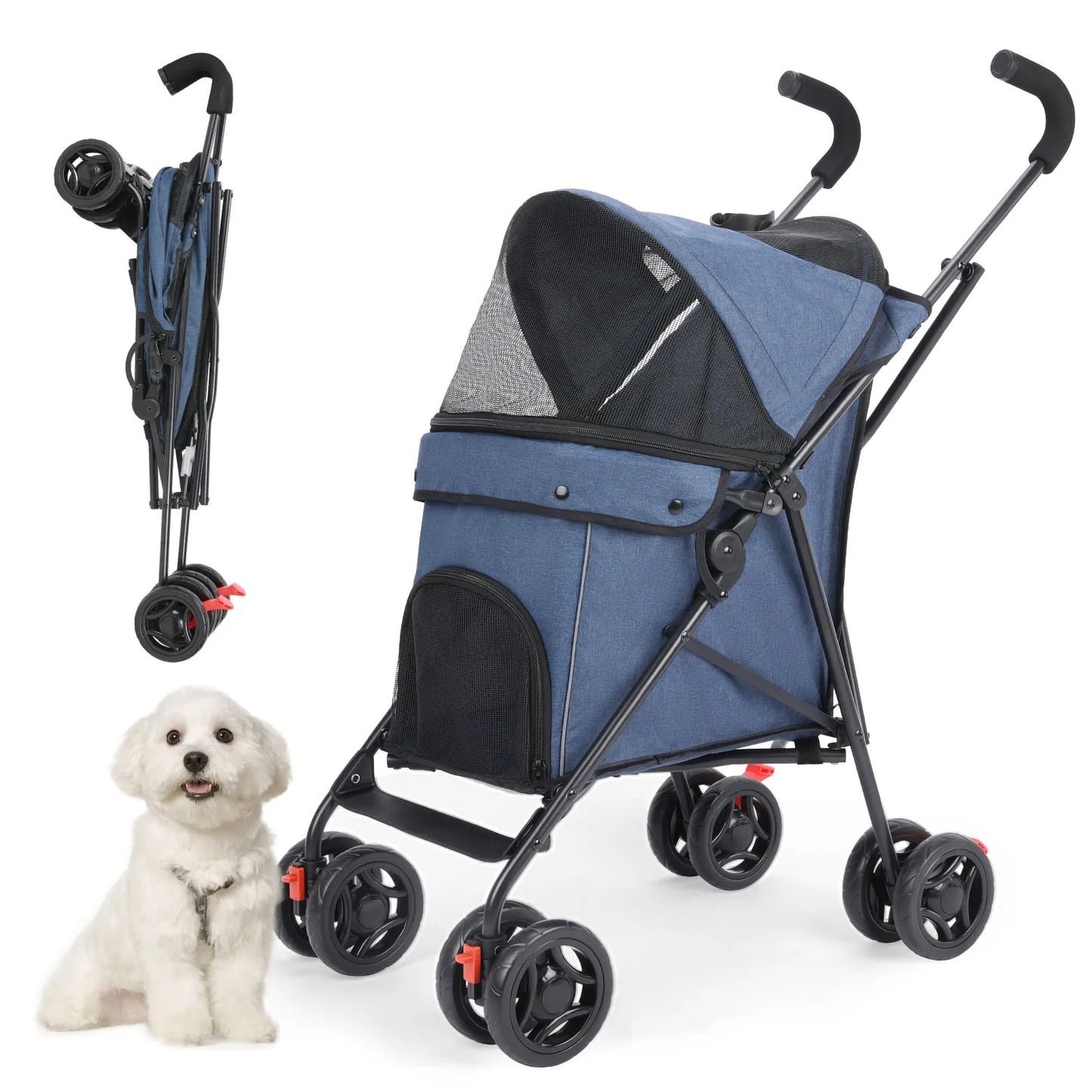 Outdoor Puppy Stroller Cat Dog Travel Breathable Pet Stroller Lightweight Folding Universal Wheels Small Medium Pet Stroller