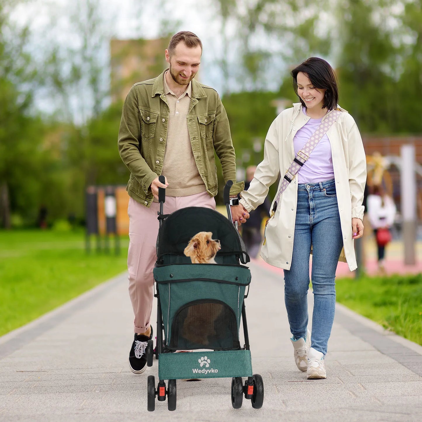 Outdoor Puppy Stroller Cat Dog Travel Breathable Pet Stroller Lightweight Folding Universal Wheels Small Medium Pet Stroller