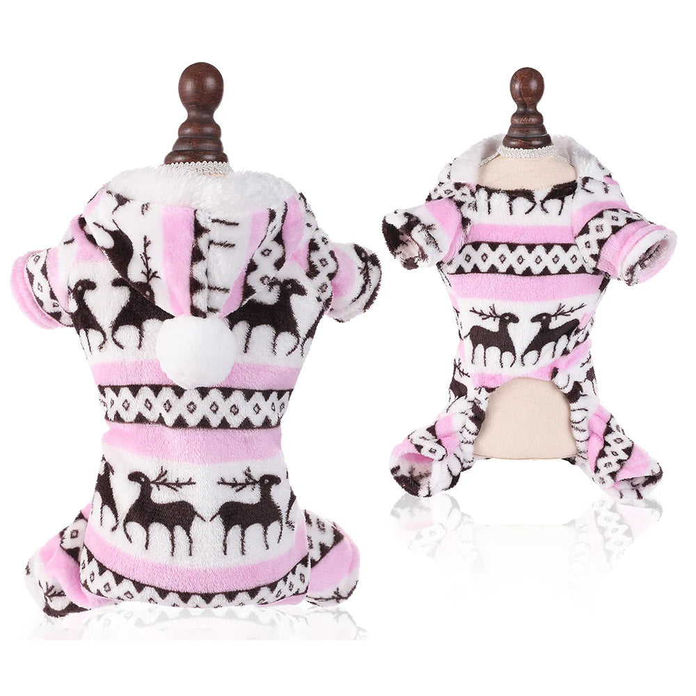 Dog Pajamas Warm Christmas Dog Coat Fleece Thermal Dog Clothes Winter Puppy Jumpsuits Overalls for Small Medium Dogs Cat Apparel