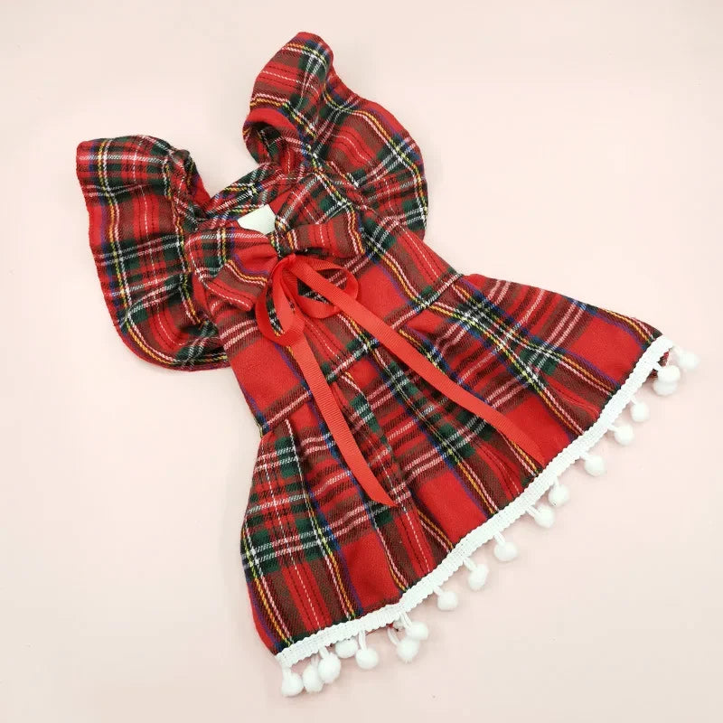 Christmas Dog Strap Skirt Autumn/Winter Dog Clothing Skirt Cat Clothing Christmas Checker Clothing Dog Clothes for Small Dogs